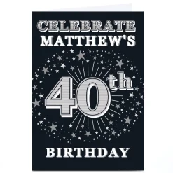New Personalised 40th Birthday Invitation - Silver Stars 40Th Birthday|Invitations