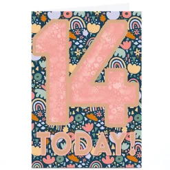 Personalised 14th Birthday Card - Rainbows and Florals 14 Today Kids Special Age|For Kids