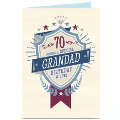 New Personalised 70th Birthday Card - Special Wishes Shield, Editable Age For Grandad|70Th Birthday