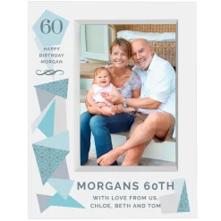 Card Factory Personalised 60th Birthday Box Photo Frame - Geometric Blue