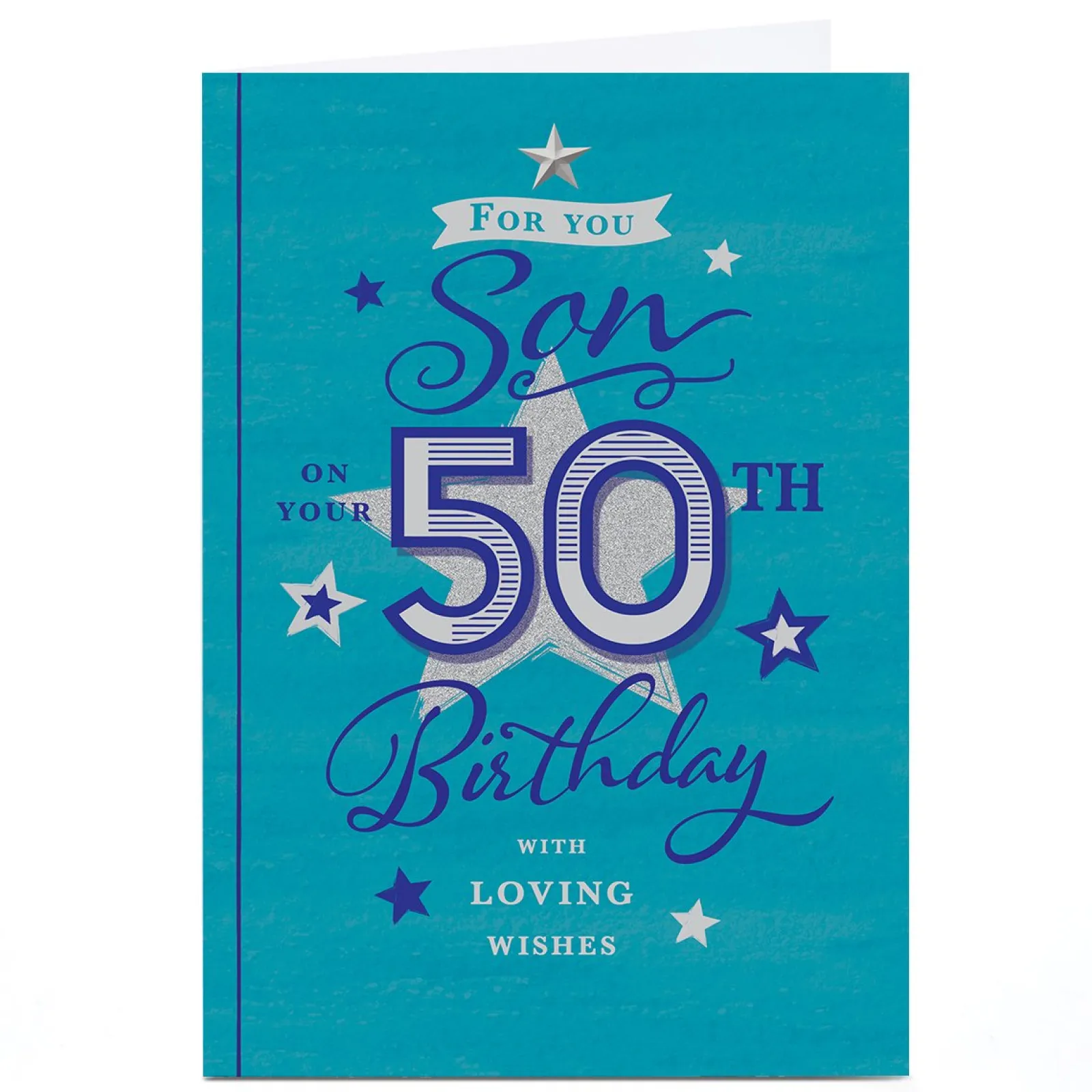 Card Factory Personalised 50th Birthday Card - Blue Stars and Loving Wishes, Son