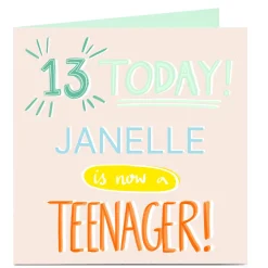 Kids Card Factory Personalised 13th Birthday Card - Is Now A Teenager