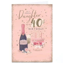 Card Factory Personalised 40th Birthday Card - To A Special Daughter Champagne & Cake