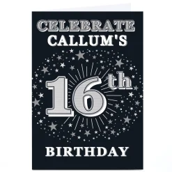 Card Factory Personalised 16th Birthday Invitation - Silver Stars