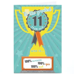 Kids Card Factory Personalised 11th Birthday Card - Greatest Trophy