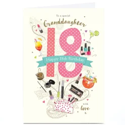 Card Factory Personalised 18th Birthday Card - Makeup and Cocktails, Granddaughter