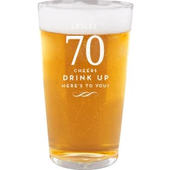 Personalised 70th Birthday Pint Glass - Cheers, Drink Up! 70Th Birthday|Personalised Glasses