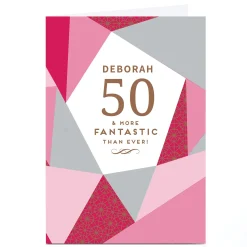 Discount Personalised 50th Birthday Card - More Fantastic Than Ever, Red, Editable Age For Wife|For Sister