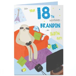 BOY Card Factory Personalised 18th Birthday Card - Sloth Out