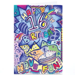 Card Factory Personalised 16th Birthday Card - Abstract Birthday Drawings