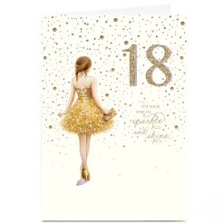 New Personalised 18th Birthday Card - Sparkle and Shine Gold Dress For Sister|18Th Birthday