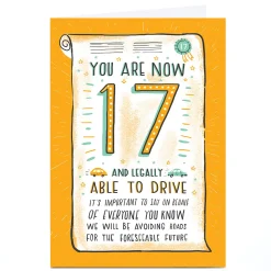 Card Factory Personalised 17th Birthday Card - Avoiding Roads For The Foreseeable Future