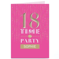 Card Factory Personalised 18th Birthday Card - Time To Party Pink & Gold