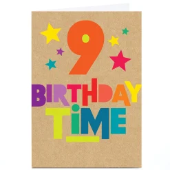 Kids Card Factory Personalised 9th Birthday Card - Birthday Time Bright Stars