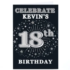 Card Factory Personalised 18th Birthday Invitation - Silver Stars