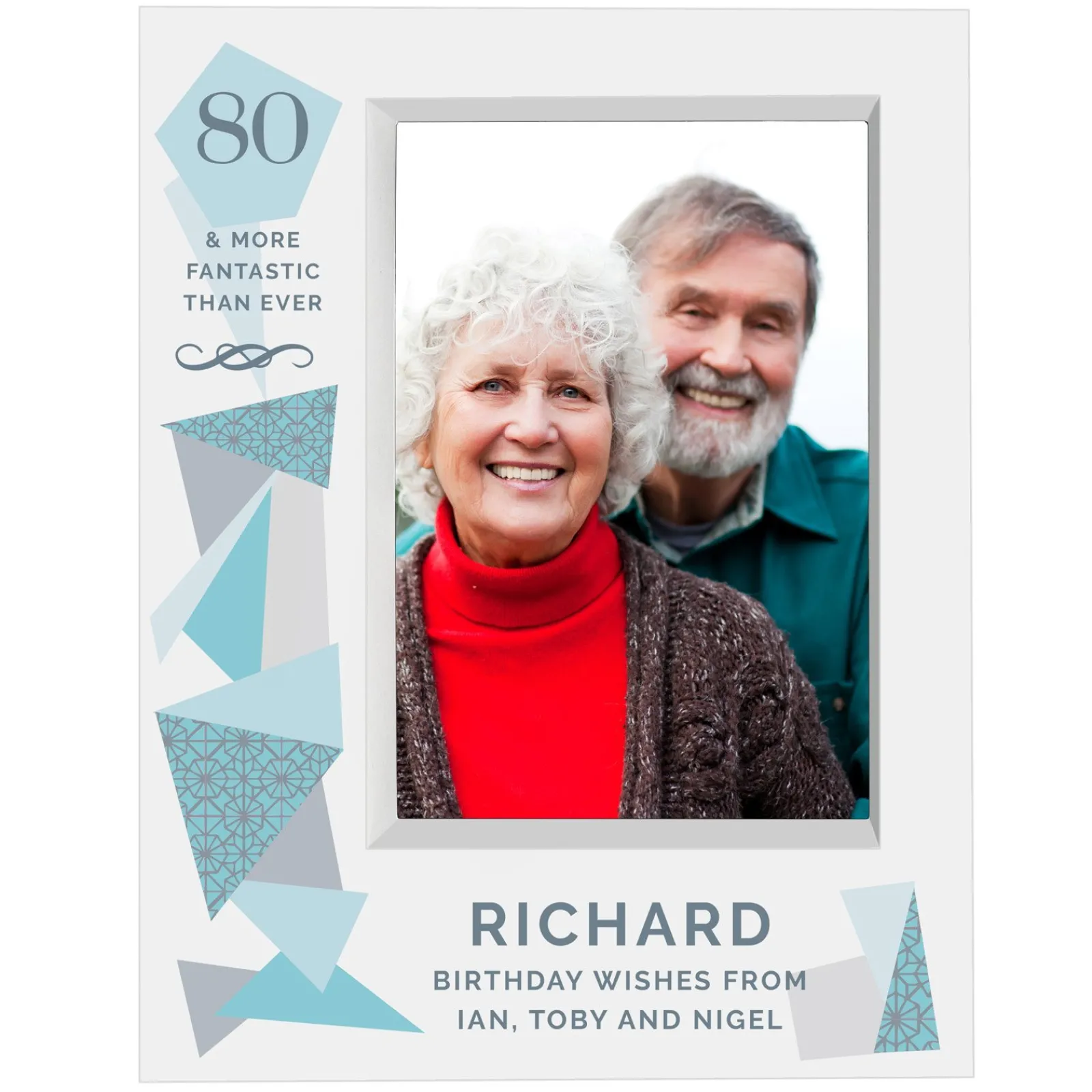 Outlet Personalised 80th Birthday Box Photo Frame - Geometric Blue 80Th Birthday|Photo Frames