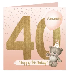 Clearance Personalised 40th Birthday Card - Hugs Bear, Any Name For Wife|For Sister