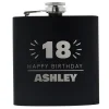 Card Factory Personalised 18th Birthday Hip Flask - Black & Silver