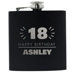 Card Factory Personalised 18th Birthday Hip Flask - Black & Silver