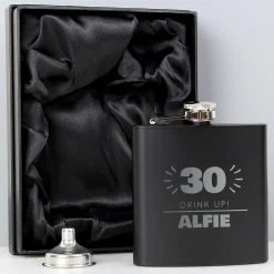 Hot Personalised 70th Birthday Hip Flask - Black & Silver 70Th Birthday|Personalised Jewellery And Keepsakes