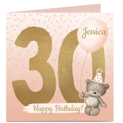 Card Factory Personalised 30th Birthday Card - Hugs Bear, Any Name