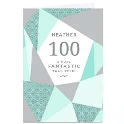 Card Factory Personalised 100th Birthday Card - Geometric Mint, Editable Age