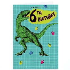 Kids Card Factory Personalised 6th Birthday Card - T-Rex Dinosaur