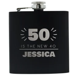 Card Factory Personalised 50th Birthday Hip Flask - Silver & Black