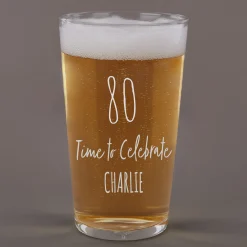 Card Factory Personalised 80th Birthday Pint Glass - Time To Celebrate