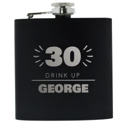 Card Factory Personalised 30th Birthday Hip Flask - Black & Silver