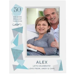 Discount Personalised 50th Birthday Box Photo Frame - Geometric Blue 50Th Birthday|Photo Frames
