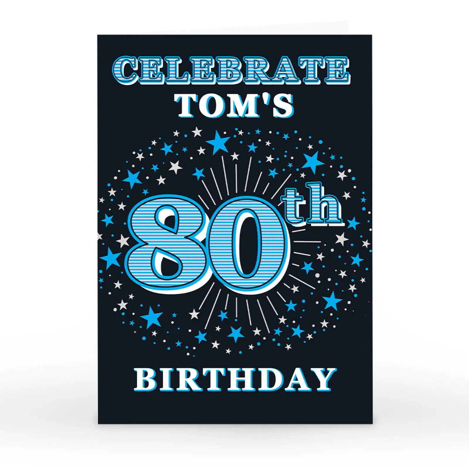 New Personalised 80th Birthday Invitation- Blue Stars 80Th Birthday|Invitations