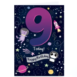 Kids Card Factory Personalised 9th Birthday Card - Outer Space 9 Today