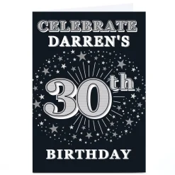 Card Factory Personalised 30th Birthday Invitation - Silver Stars