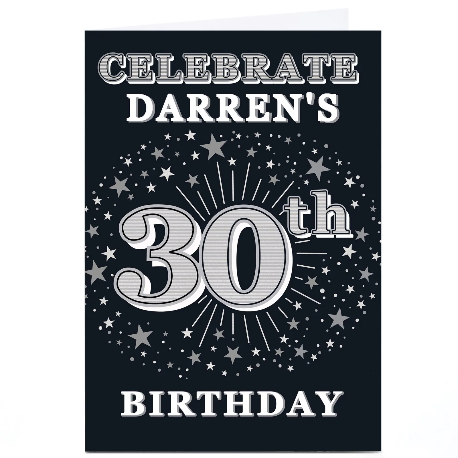 Card Factory Personalised 30th Birthday Invitation - Silver Stars