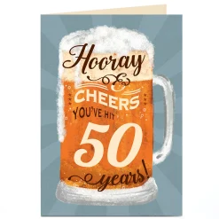 Personalised 50th Birthday Card - Hooray Beer Tankard, Editable Age BOY For Uncle|For Son