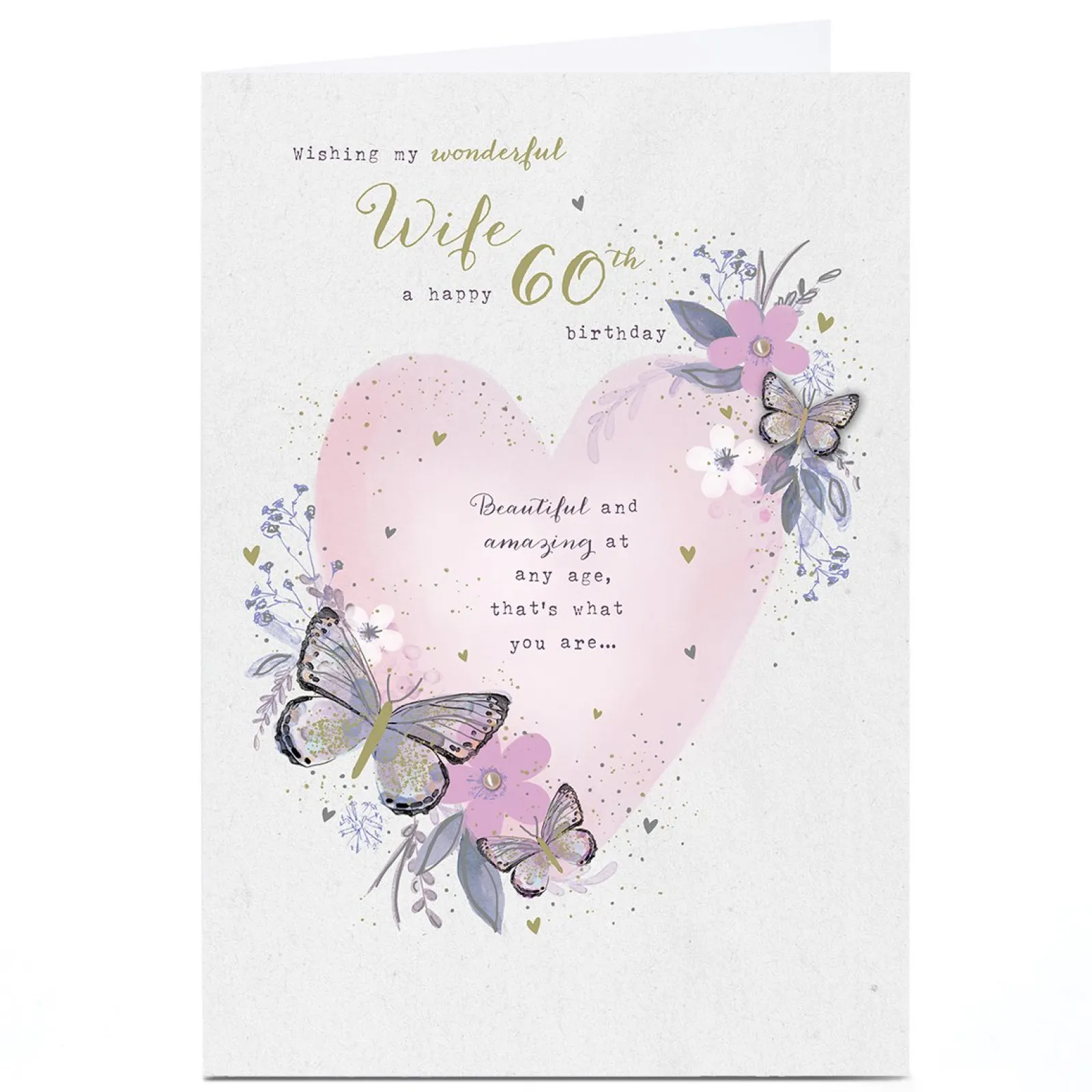 Card Factory Personalised 60th Birthday Card - Beautiful and Amazing Wife