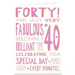 New Personalised 40th Birthday Card - Very Fabulous Indeed! BOY For Husband|For Boyfriend