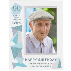 Card Factory Personalised 90th Geometric Birthday Box Frame - Geometric Blue