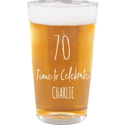 Card Factory Personalised 70th Milestone Pint Glass - Time To Celebrate