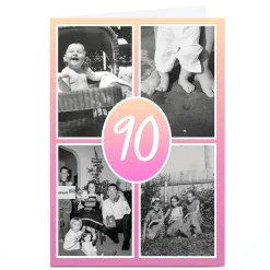 Hot Personalised 90th Milestone Age Photo Card - Pink Gradient, Editable Age For Wife|For Sister