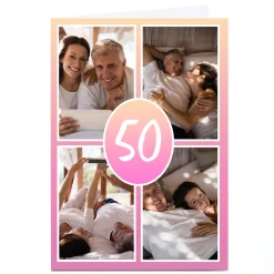 Best Personalised 50th Milestone Age Photo Card - Pink Gradient, Editable Age For Wife|For Sister