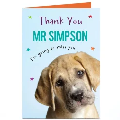Card Factory Personalised Thank You Teacher Card - Puppy
