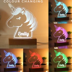Kids Card Factory Personalised Unicorn Wooden Based LED Light
