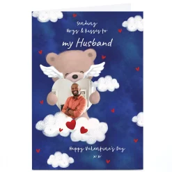 Card Factory Personalised Valentine Hugs Photo Card - Cute Bear with Heart