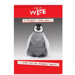 Card Factory Personalised Valentine's Day Card - Wife Cute Penguin