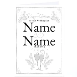 Card Factory Personalised Wedding Card - Monochrome Congratulations, Any Names & Date