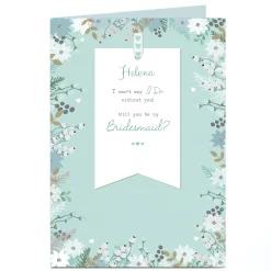 Hot Personalised Wedding Card - Be My Bridesmaid Floral Blue Invitations|Wedding Party