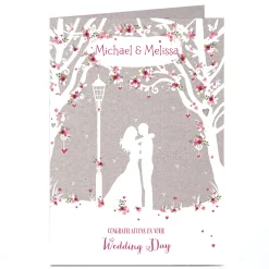 Card Factory Personalised Wedding Card - Woodland Couple Silhouette