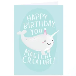 Card Factory Personalised Whale & Bird Birthday Card - Narwhal